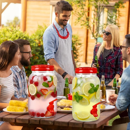 Havawish 2 Pcs 1 Gallon Plastic Beverage Dispenser with Spigot Clear Summer Kitchen Fridge Drink Dispenser for Parties Lemonade Juice Tea Beer Cold Water (Red,Cylinder)