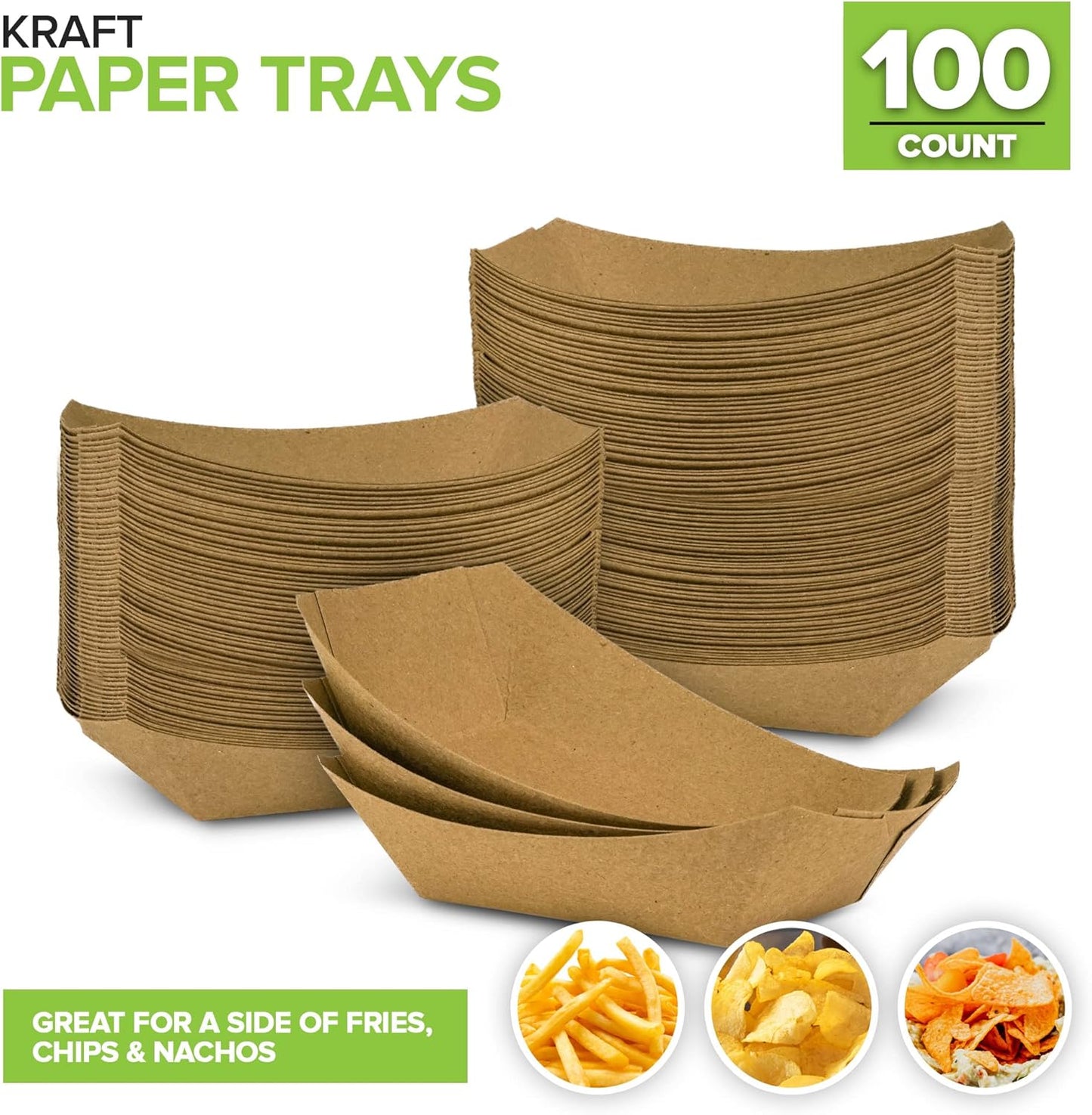 [250 Pack] Medium Disposable Brown Kraft Paper Food Trays, 1-Lb Concession Tray, Serving Boats for Party Snacks, Taco Bar, Seafood, Nachos Plates