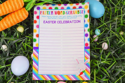 Easter Word Scramble and Scavenger Hunt 10 Pack 5"x7" Fill‑In Game Cards, Fun Happy Easter Holiday Activity Cards for Kids with Word Puzzle and Search Games by Amanda Creation