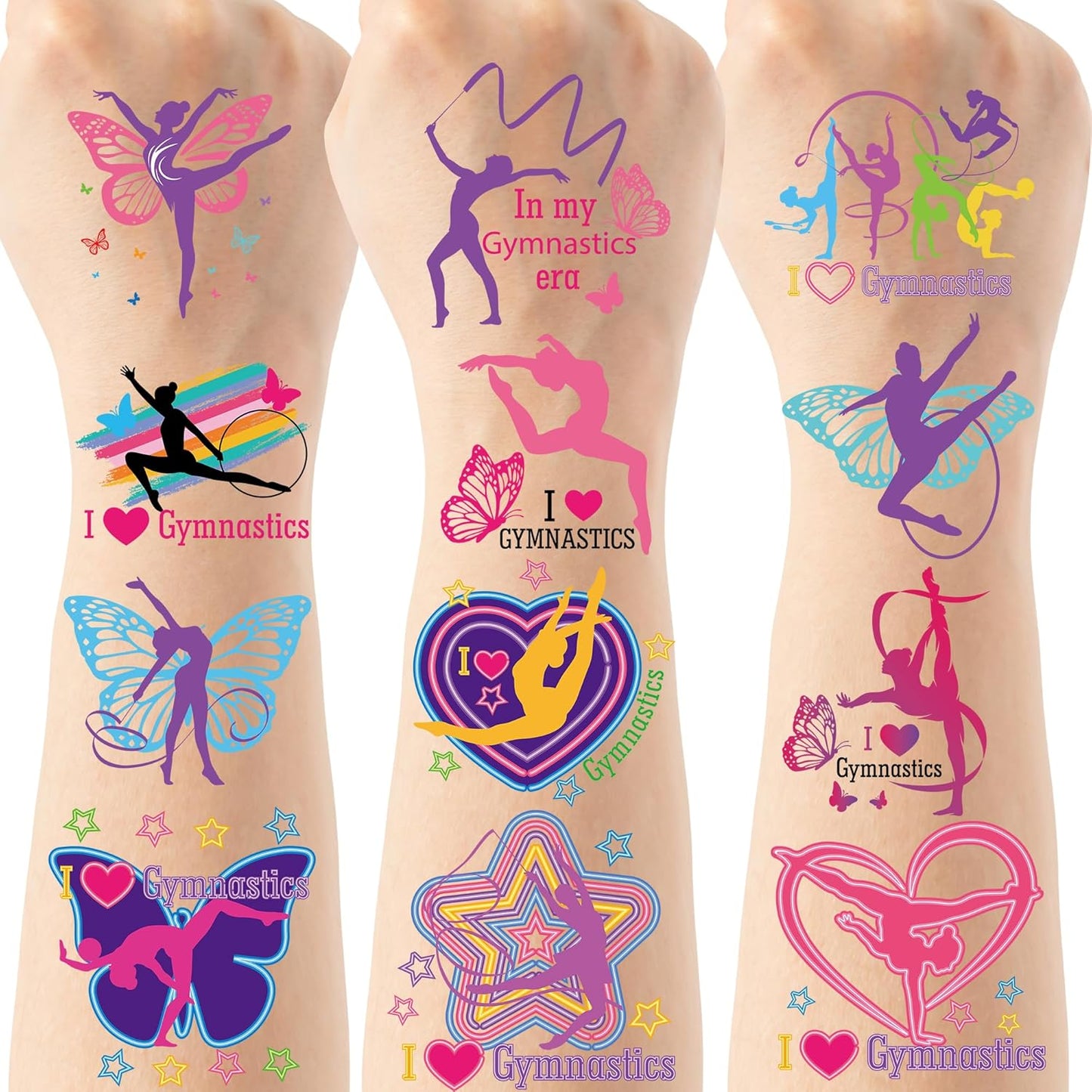 Gymnastic Temporary Tattoos Stickers - 200+ Sport Tattoo for Birthday Party Decorations, Dance Favors Supplies for Girls Boys, School Class Prize(8 Sheets)