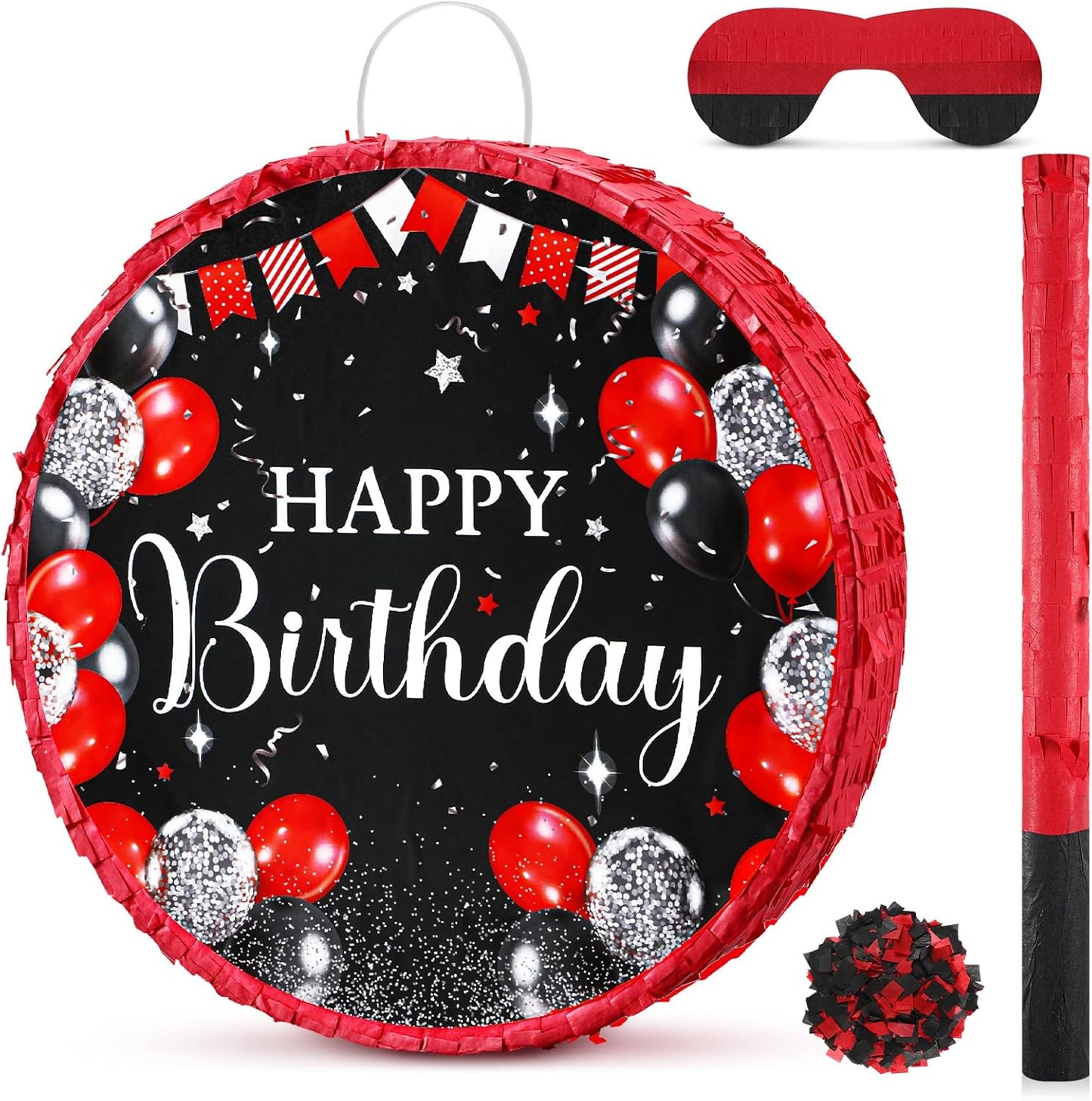 Sinmoe Birthday Piñata with Stick Blindfold and Confetti Large Piñata for Adult Men Women Birthday Party Supplies Decoration Wedding Anniversary(Black and Gold)