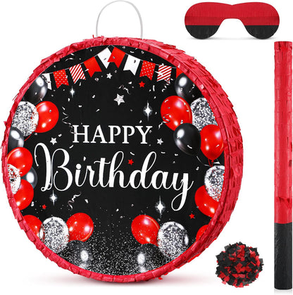 Sinmoe Birthday Piñata with Stick Blindfold and Confetti Large Piñata for Adult Men Women Birthday Party Supplies Decoration Wedding Anniversary(Black and Gold)