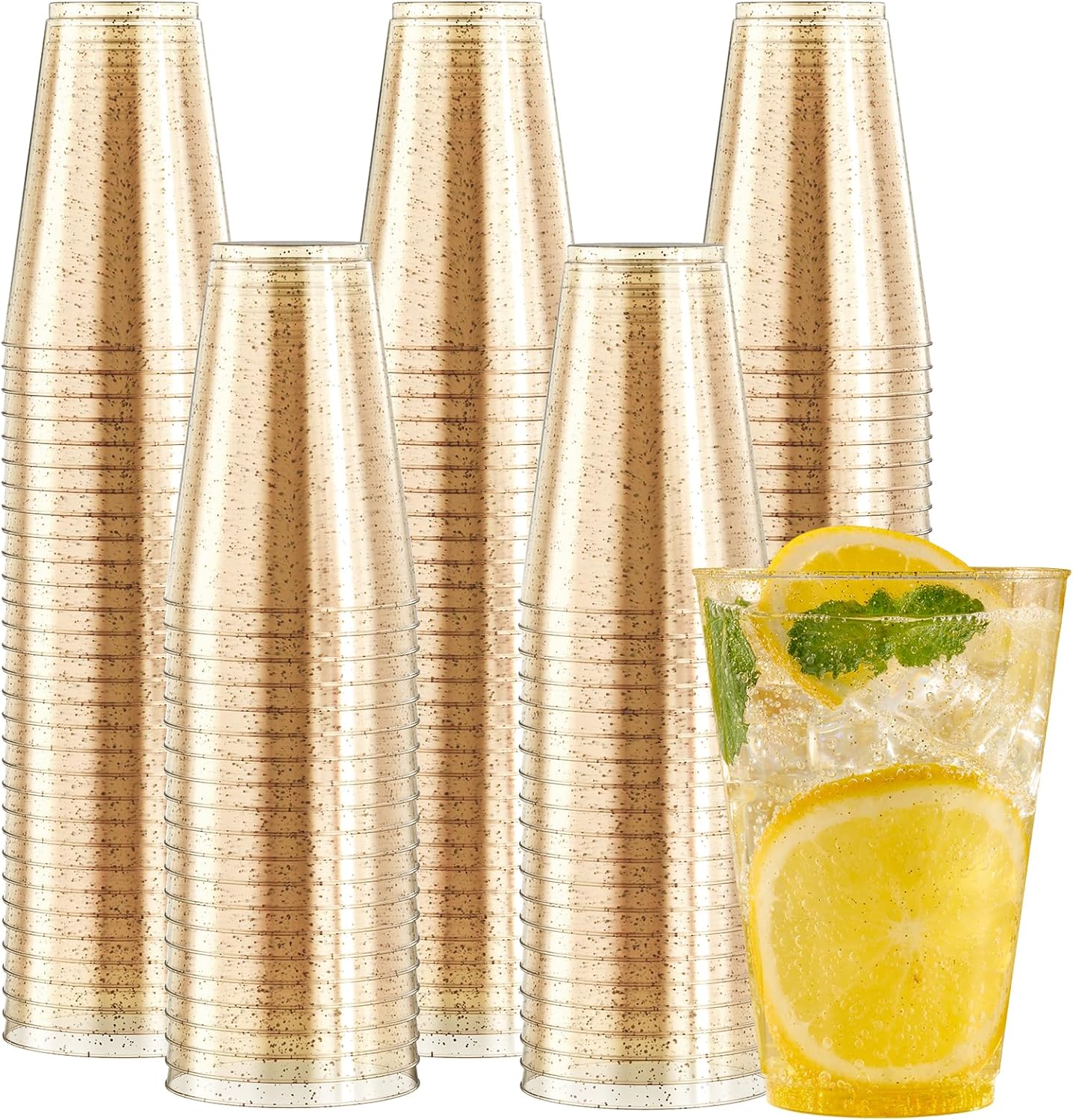 JOLLY CHEF 12 oz Clear Plastic Cups, 100 Pack Heavy-duty Party Glasses, Disposable Plastic Cups for Halloween,Thanksgiving Day, Christmas Party