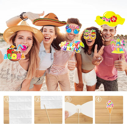 Hawaiian Party Photo Booth Props Kit, 30 PCS Luau Photo Booth Props with Large Inflatable Selfie Picture Frame for Hawaiian Tropical Tiki Summer Pool Party Supplies