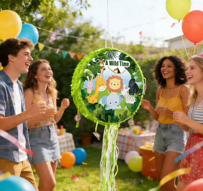 Animal Piñatas 14.2 inch Foldable Animal Jungle Mexican Safari Piñatas Wild Rabbit bunny Parrot Monkey Giraffe Lion Zabra Elephant Zoo Themed Birthday Party Decoration
