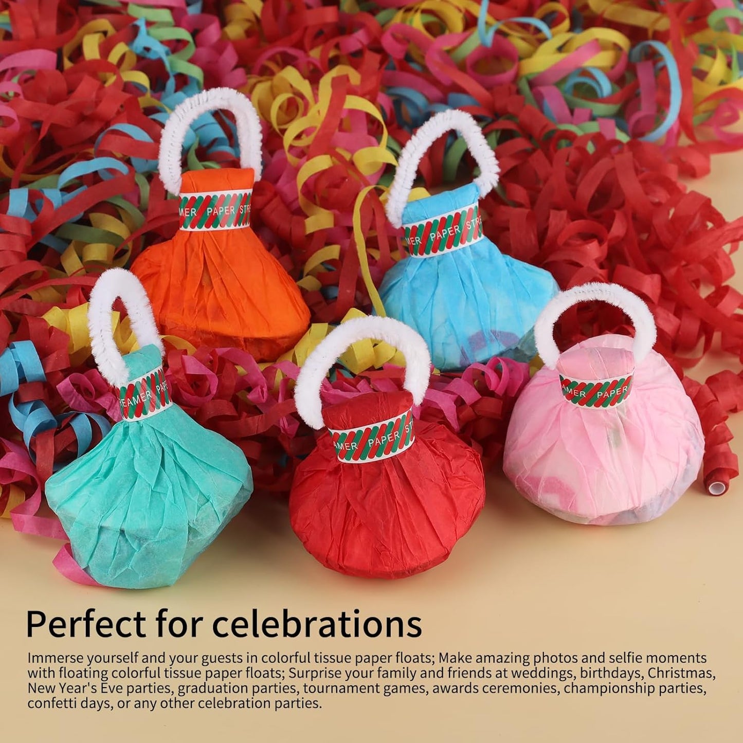 10 Pack Streamers Poppers, Hand Throw Party Poppers, Colorful No Mess Confetti Poppers, Magic Paper Crackers for Birthday Wedding Celebrations School Opening Graduation