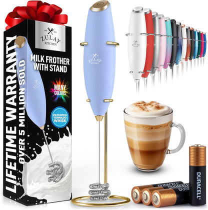 Zulay Kitchen Powerful Milk Frother Wand With Duracell Batteries - Ultra Fast Handheld Drink Mixer - Electric Whisk Foam Maker for Coffee, Lattes, Cappuccino & Matcha - Z1 Motor - Black - Colors A