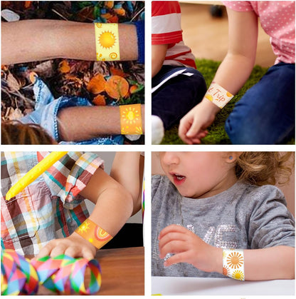 48PCS Boho Sun Party Favors Slap Bracelets Hippie Groovy Boho Sunshine First Trip Around the Sun Theme Birthday Party Decorations Supplies For Here Comes the Son Baby Shower Sun Party Supplies