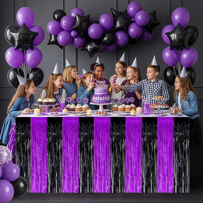 BEISHIDA 2 Pack Metallic Tinsel Foil Fringe Table Skirts for Rectangle & Round Tables Hot Pink Kids' Birthday, Holiday Cartoon Party Decorations for Birthday Valentines Baby Shower Festive Events