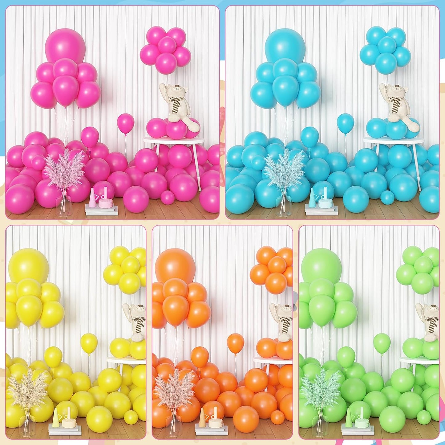 Amandir 153pcs Pink Purple Balloon Garland Arch Kit, Different Sizes 18 12 10 5 inch Pink Purple Red Latex Metallic Confetti Purple Balloons for Girl Women Birthday Bridal Baby Shower Party Decoration