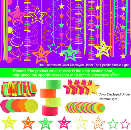 508ft UV Neon Paper Garland Crepe Streamers Glow in The Dark Party Supplies Garland Neon Party Decorations Streamers for Blacklight Reactive Fluorescent Wedding Birthday Party Decorations