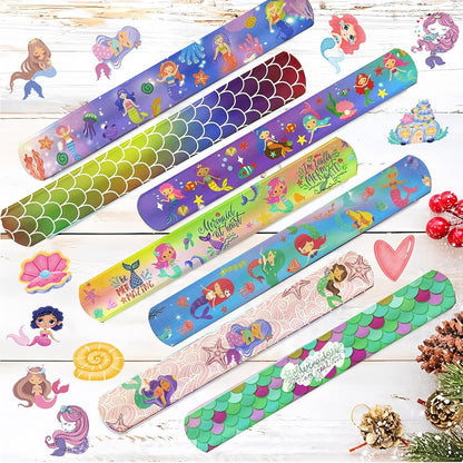 74PCS Mermaid Party Favor 50PCS Mermaid Party Stickers&24PCS Slap Bracelets Birthday Supplies Team Gift Filler