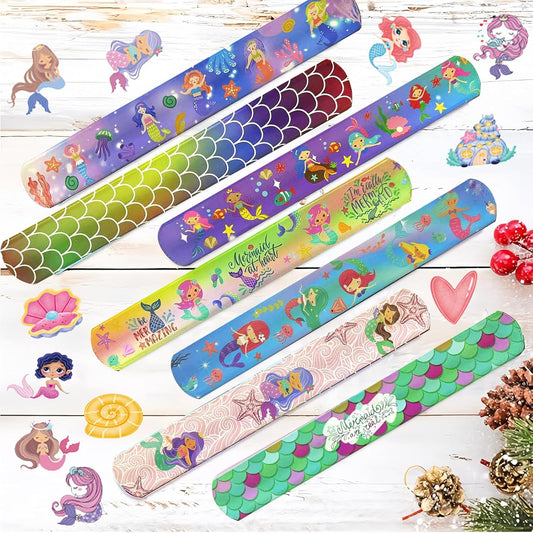 74PCS Mermaid Party Favor 50PCS Mermaid Party Stickers&24PCS Slap Bracelets Birthday Supplies Team Gift Filler
