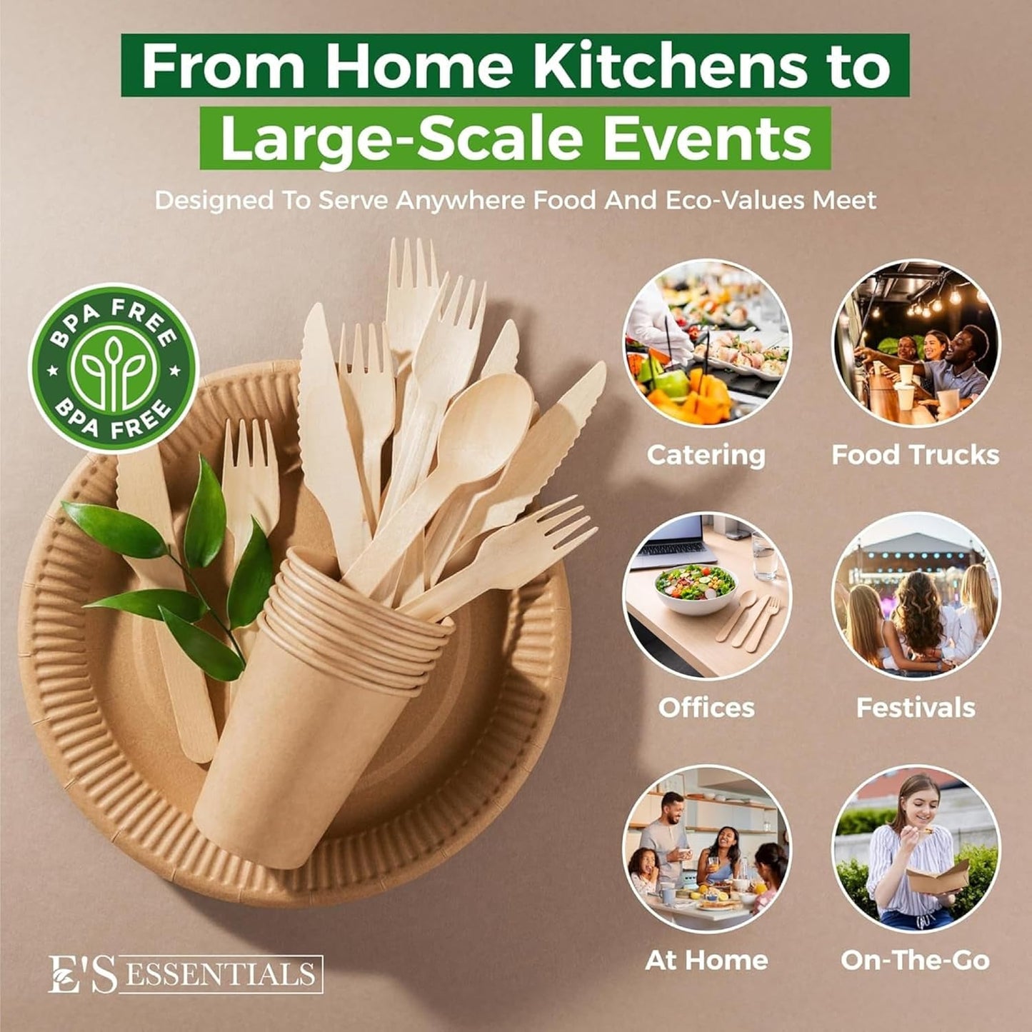 700 PCS Wooden Cutlery Set - 100% Compostable Silverware (300 Forks, 200 Spoons, 200 Knives) - Eco-Friendly Wooden Utensil Set & Disposable Party Utensils, Alternative to Bamboo Cutlery