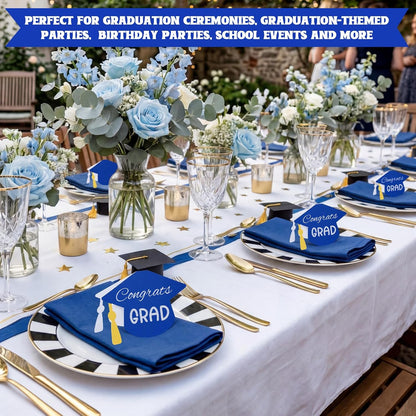 Colarr 2026 Graduate Place Cards with 2 Silver Marker Pen 50 Pcs Black Grad Caps Buffet Food Labels Congrats Grad Folded Tent Name Cards for Graduation Party Table Setting Decorations Supplies