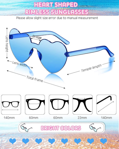 Frienda 8 Pairs Heart Shaped Sunglasses for Women Rimless Heart Glasses Candy Color Sunglasses for Party Favor