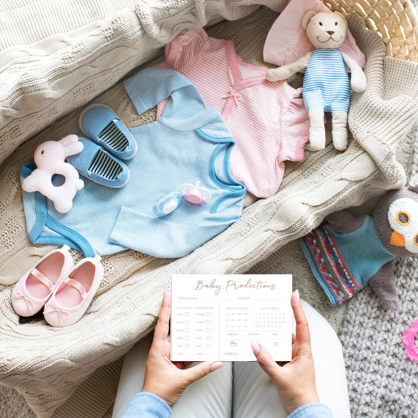 Baby Predictions and Advice Cards, 5" x 7" Pink Baby Shower Predictions Cards, Daily Party Games & Activities Favors for Newparents - G08