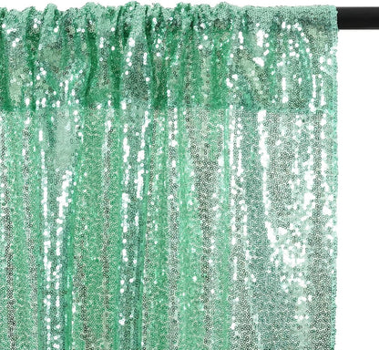 Poise3EHome Black Sequin Backdrop Curtains, 2 Panels 2FTx8FT Glitter Photo Booth Backdrop for Halloween Birthday Bachelorette Wednesday Twilight Party Decorations