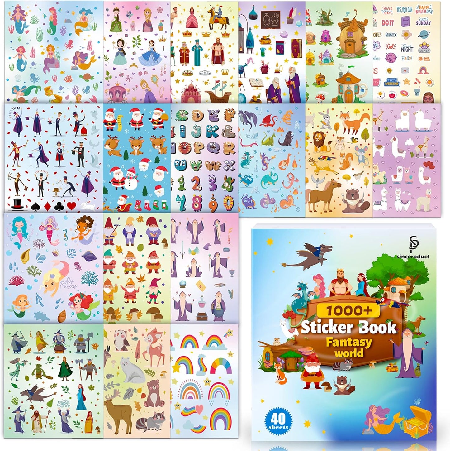 Sinceroduct 64 Sheets Stickers for Kids, 1800+pcs Animal Sticker, 16 Animal Themes Water Bottle Stickers, Scrapbooking Party Favors Classroom for Kids, Children, Teacher, Parent