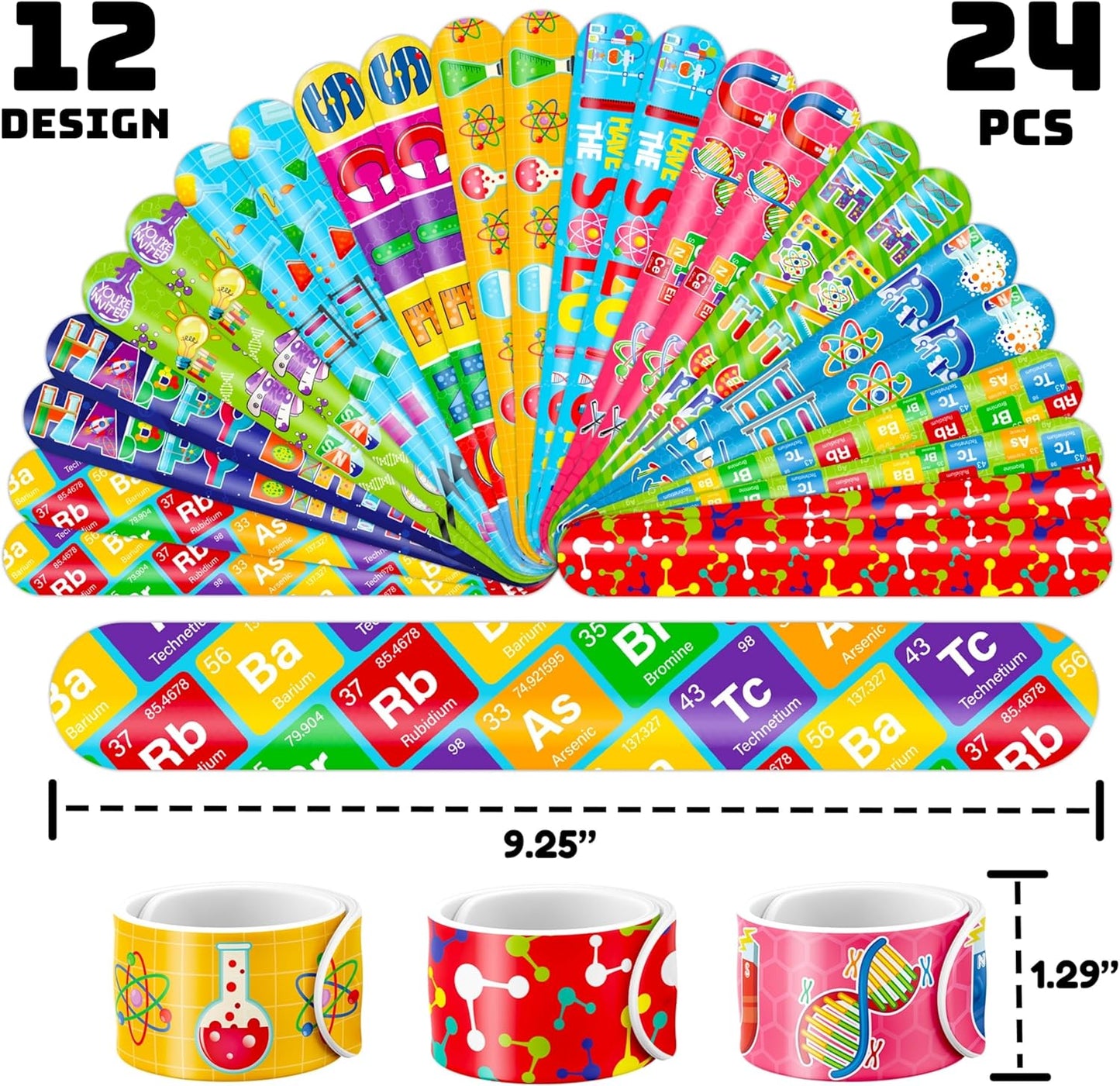 48PCS Science Party Favors - 24PCS Temporary Pre - Cut Tattoos & 24PCS Slap Bracelets - Fun STEM-Themed Birthday Supplies, Baby Shower Gifts, Classroom Rewards & Party Decor for Kids (Boys & Girls)
