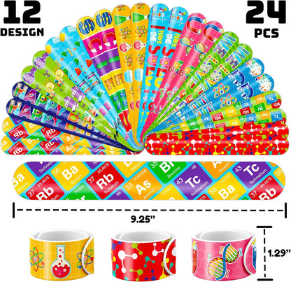 48PCS Science Party Favors - 24PCS Temporary Pre - Cut Tattoos & 24PCS Slap Bracelets - Fun STEM-Themed Birthday Supplies, Baby Shower Gifts, Classroom Rewards & Party Decor for Kids (Boys & Girls)