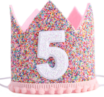 Rainbow Crown - 4th Birthday Party Glitter Crown, Kids Birthday Hats, Baby Photo Props, Little Girls Hair Accessories