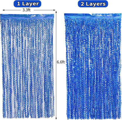 4 Pack Wavy Champagne Gold Metallic Tinsel Foil Fringe Curtains Backdrop - 3.3X6.6ft Foil Fringe Backdrop for Parties | Door Streamers for Birthday | Photo Booth Backdrops Party Decor