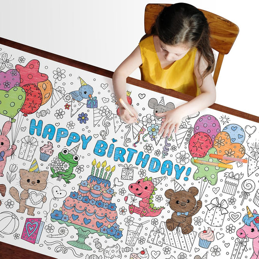 Birthday Coloring Activity Poster for Families - 30 x 72 inches Table Size Jumbo Banner for Holiday Family Gatherings, Parties, or Events