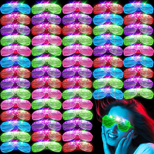 SHQDD 64Pack LED Glasses 5 Colors Light Up Glasses,Glow In The Dark Party Supplies, Shutter Shades Glow Sticks Glasses Neon Sunglasses Accessories for Kids Adults New Years Eve