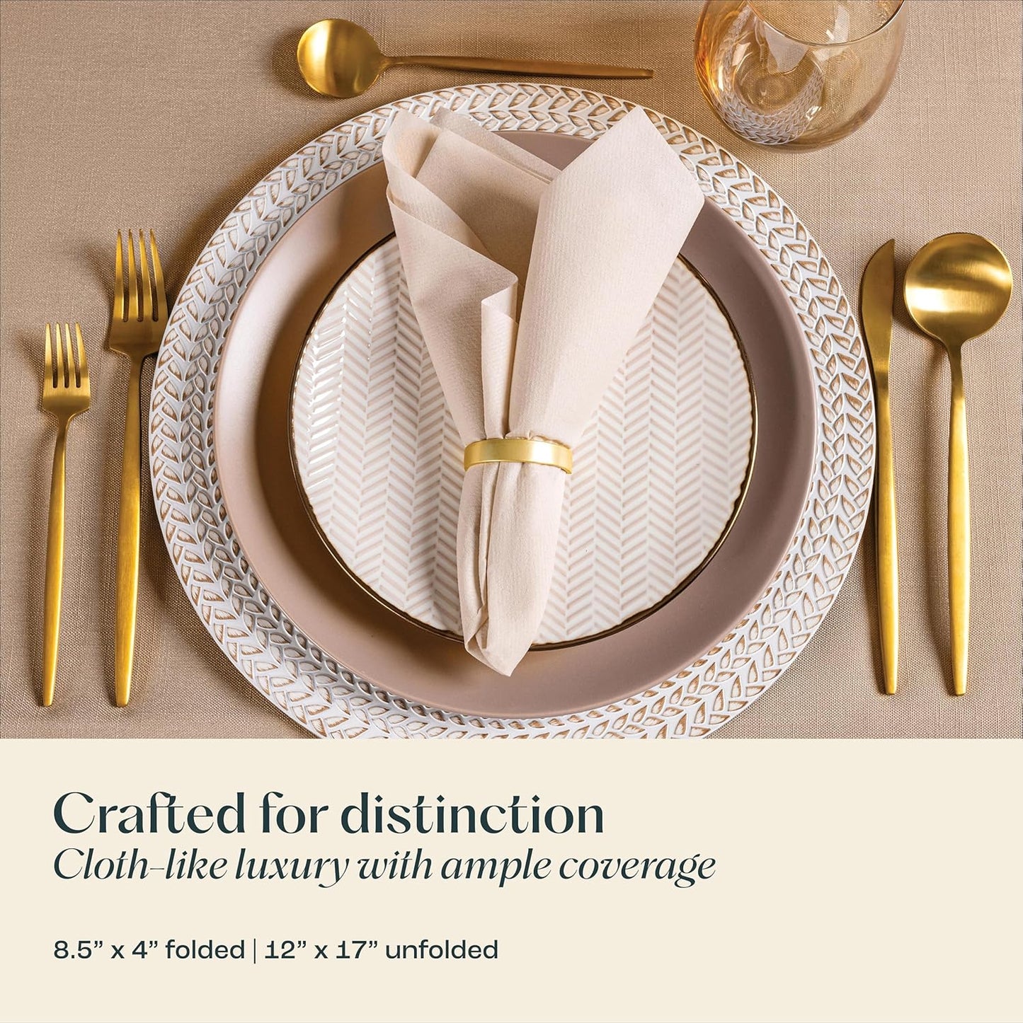 50-Pack Disposable Linen-Feel Caramel Napkins, 12" x 17" Cloth-Like Paper Dinner Napkins For Wedding, Bathroom, Party Or Event