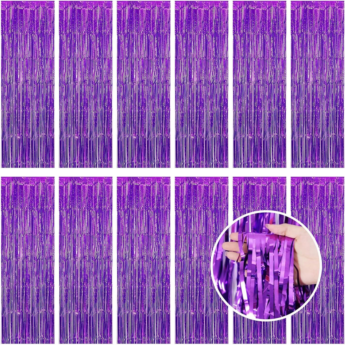 Silver Fringe Curtain Party Streamers, 12 Pack 3.3ft x 8.2ft Foil Curtain Backdrop Tinsel Foil Fringe Curtains Photo Booth Backdrop Streamer for Birthday, Wedding, Baby Shower, Disco Party