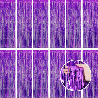 Silver Fringe Curtain Party Streamers, 12 Pack 3.3ft x 8.2ft Foil Curtain Backdrop Tinsel Foil Fringe Curtains Photo Booth Backdrop Streamer for Birthday, Wedding, Baby Shower, Disco Party