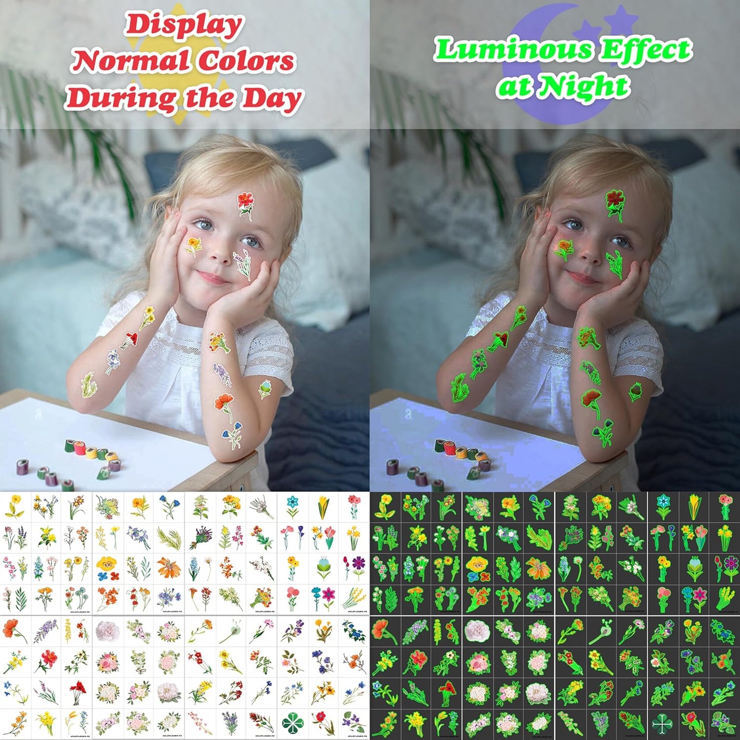 96 PCS Small Wildflower Floral Pre–Cut Temporary Tattoos Birthday Party Decorations Supplies Favors Spring Flower Bouquets Decor Stickers Gifts Boys Girls Classroom School Prizes Reward (Normal)