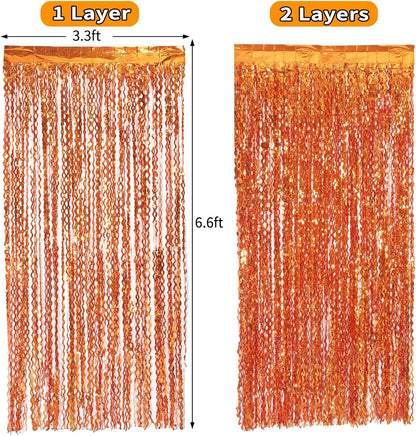 4 Pack Wavy Champagne Gold Metallic Tinsel Foil Fringe Curtains Backdrop - 3.3X6.6ft Foil Fringe Backdrop for Parties | Door Streamers for Birthday | Photo Booth Backdrops Party Decor