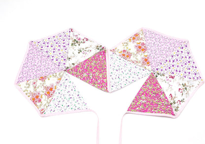 LOVENJOY Pink Floral 100% Cotton Bunting Banner for Girls Shabby Chic Wedding Birthday Decoration