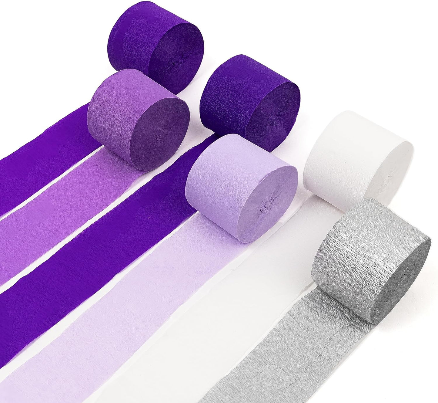 HOUSE OF PARTY Blue Skies Crepe Paper Streamers 6 Crepe Paper Rolls 492ft (1.8 Inch x 82 Ft/Roll) - Pack of 4 Shades of Blue, 1 Silver, 1 White Streamers Party Decorations