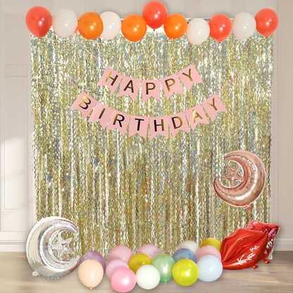 4 Pack Wavy Champagne Gold Metallic Tinsel Foil Fringe Curtains Backdrop - 3.3X6.6ft Foil Fringe Backdrop for Parties | Door Streamers for Birthday | Photo Booth Backdrops Party Decor