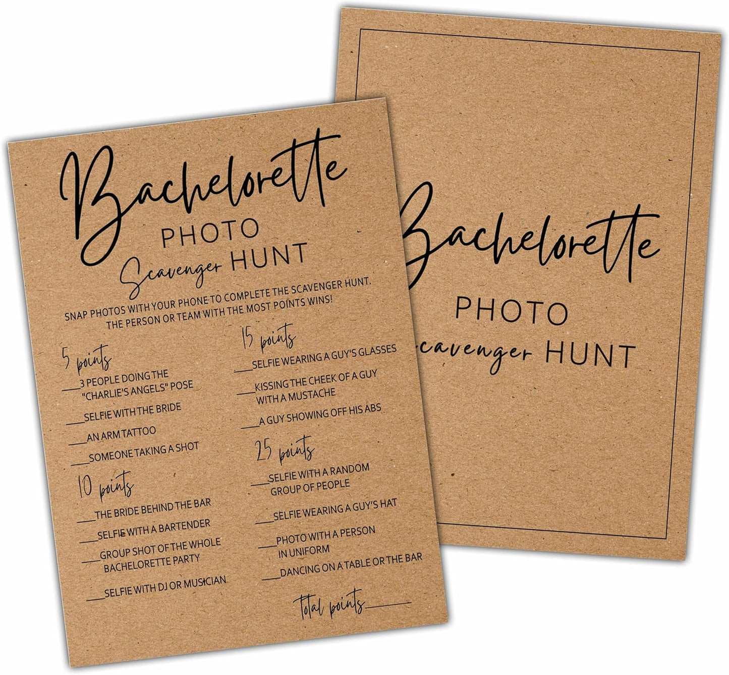 Bachelorette Party Games, Photo Scavenger Hunt Kraft Rustic Bridal Shower Game Card, Wedding/Engagement Party Ideas Activities Supplies Decorations(25 Cards) -A04