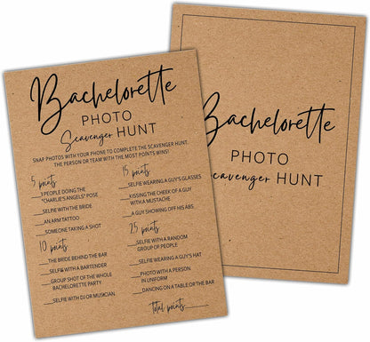 Bachelorette Party Games, Photo Scavenger Hunt Kraft Rustic Bridal Shower Game Card, Wedding/Engagement Party Ideas Activities Supplies Decorations(25 Cards) -A04