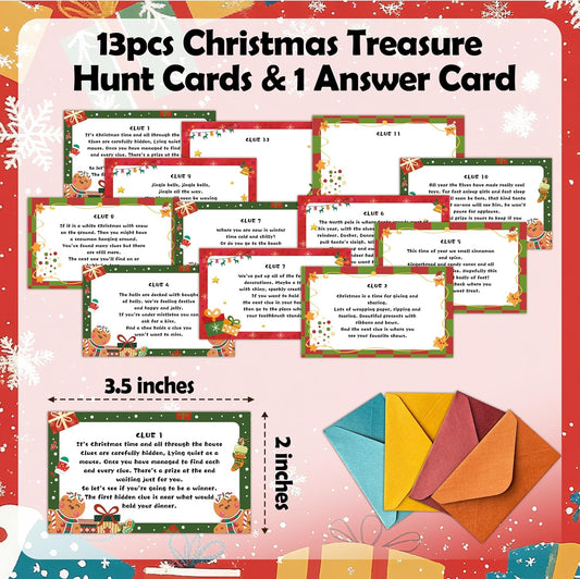 Christmas Scavenger Hunt Games, Xmas Treasure Hunt Clues Cards, Winter Party Games for Family Friend Groups, Holiday Party Decorations Supplies Favors, 08