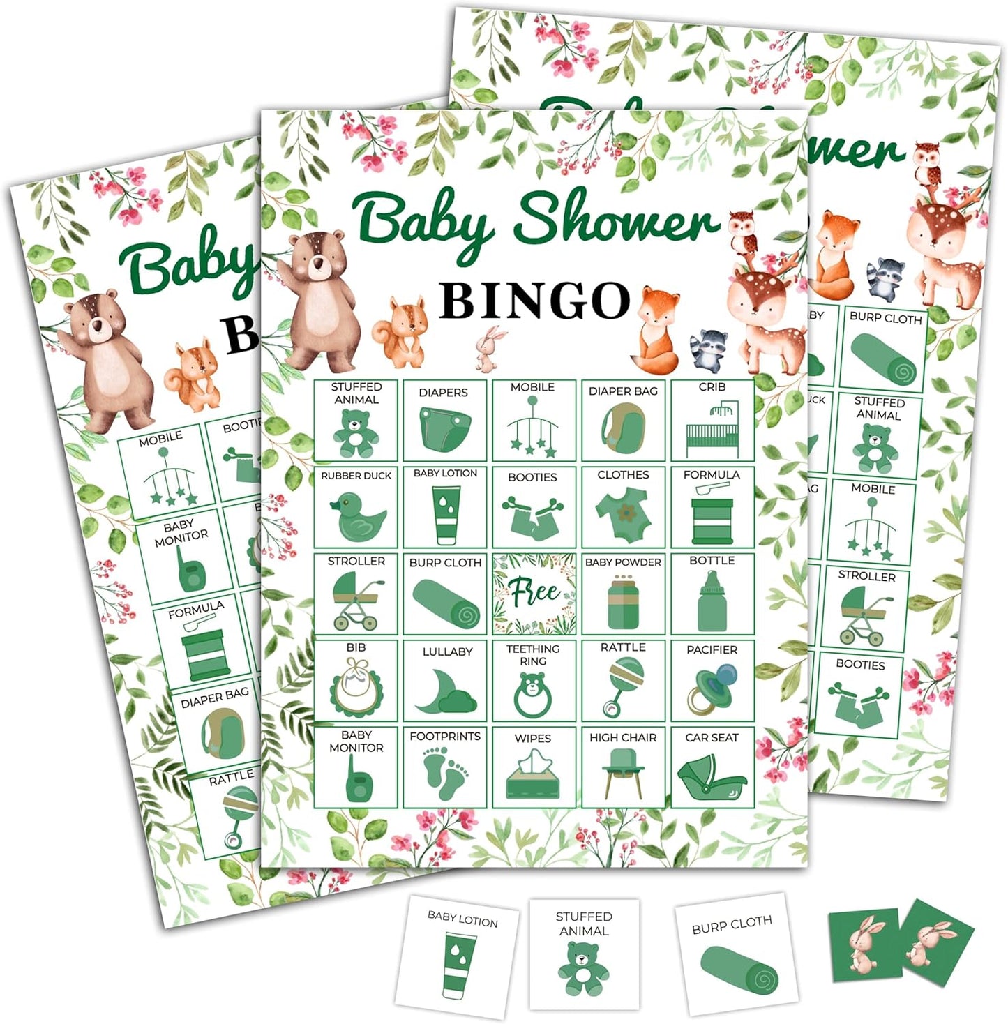Baby Shower Bingo Game Cards, Jungle Safari Baby Shower Bingo, Wild Animals Gender Reveal Party Favors Supplies, Game Sets for Adults Large Group Party Activities for Family -A07