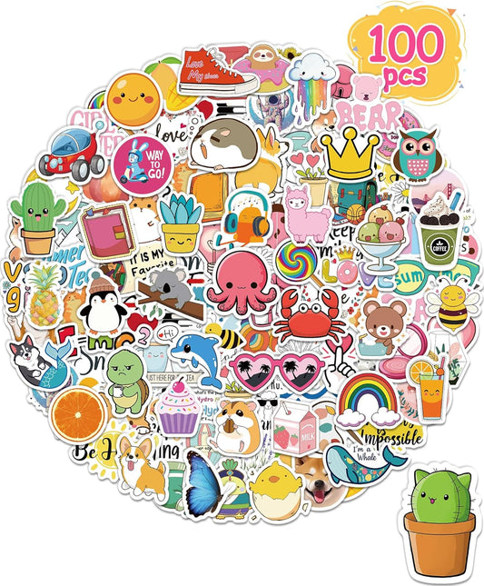 Stickers for Water Bottles, 300 Pcs/Pack Cute Vinyl Waterproof Laptop Sticker for School Students Gifts Supplies Classroom Teachers Prizes Stocking Stuffers Stickers for Kids Girls Teens