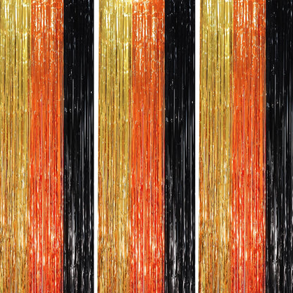 Voircoloria 3 Pack 3.3x8.2 Feet Gold Foil Fringe Backdrop Curtains, Tinsel Streamers, Fringe Backdrop for 2025 New Years Eve, Graduation, Birthday, Baby Shower, Gender Reveal, Disco Party - Colors A
