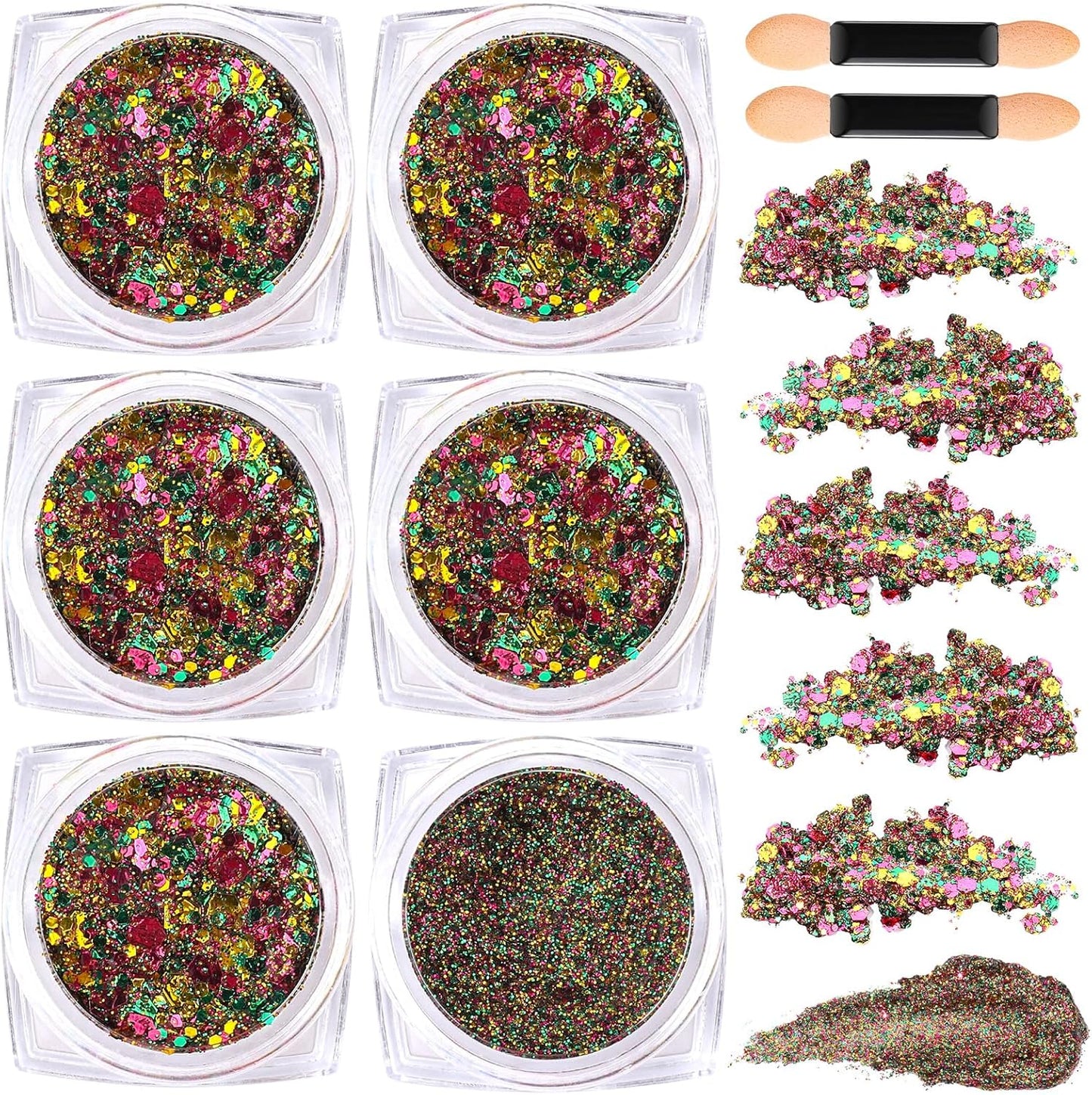 Teenitor 6 Colors Glow in The Dark Glitter Gel, Face Glitter Gel, Body Glitter Hair Glitter for Carnival Makeup UV Black Light Party Cheer Raves Festivals