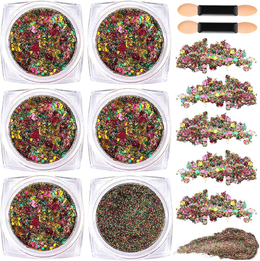 Teenitor 6 Colors Glow in The Dark Glitter Gel, Face Glitter Gel, Body Glitter Hair Glitter for Carnival Makeup UV Black Light Party Cheer Raves Festivals