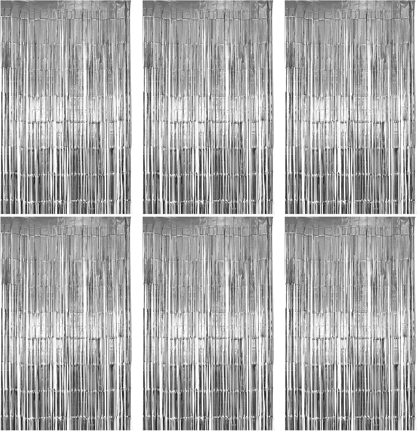 Hampton Distribution 6 Pack Silver Foil Fringe Curtains, Silver Tinsel Backdrop Party Curtains, Party Supplies for Birthday, Holidays, Parties & More