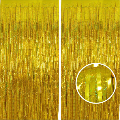 Melsan 2 Pack 3.2 ft x 8.2 ft Tinsel Foil Fringe Curtains Backdrop, Sparkle Metallic Foil Curtains for Party Photo Booth Props Decoration, Pinkish Purple