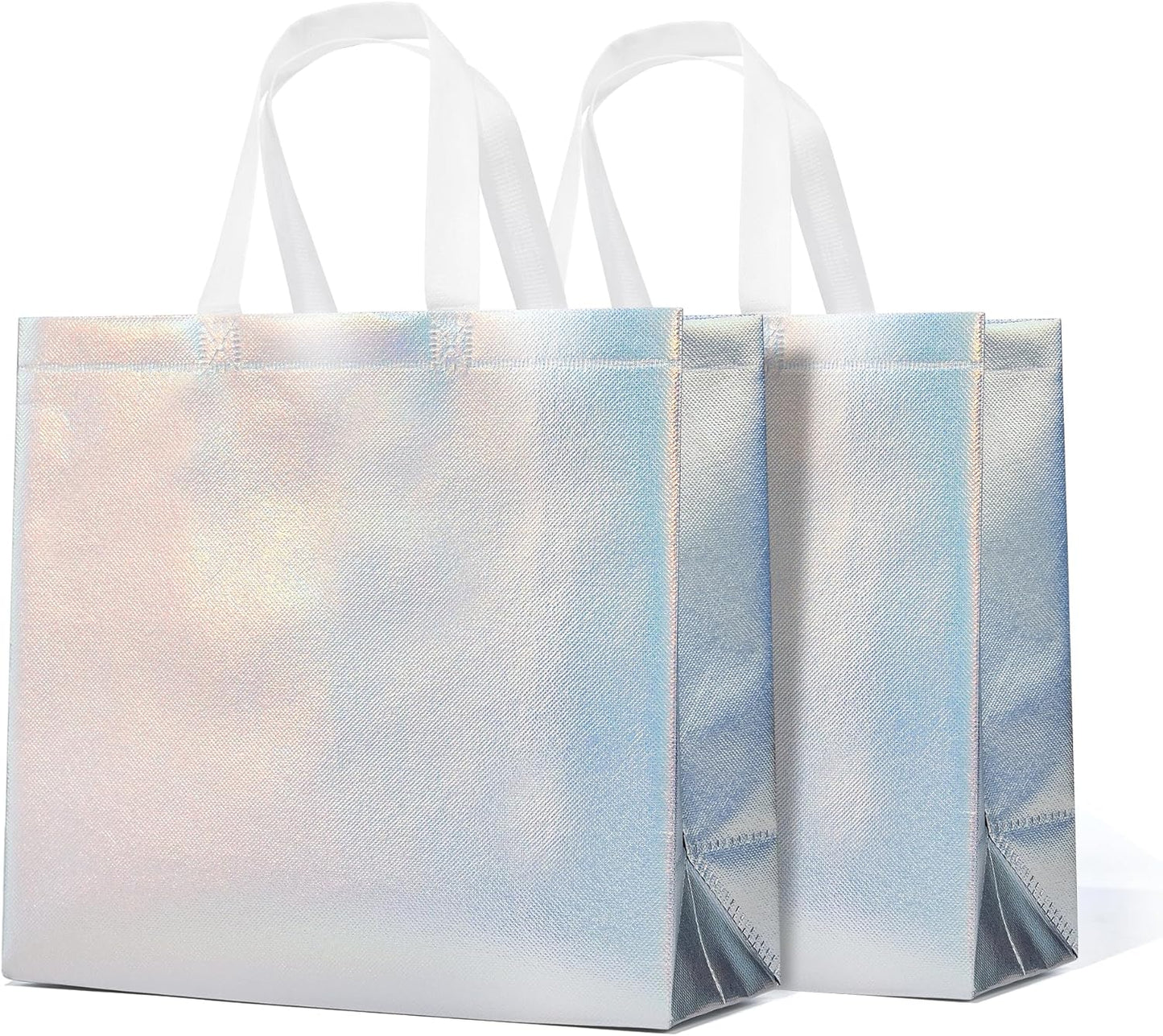 RACETOP 15 Pcs Iridescent Glossy Gift Bags Medium Size, 8x4x10 Inch Holographic Reusable Gift Bags with Handles, Ideal for Birthday, Wedding, Bachelorette, Party Favors, Holiday Goodie