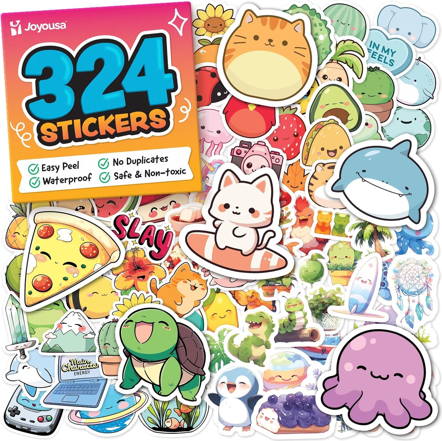 Cute Stickers for Kids - Kawaii Water Bottle Stickers for Teens - 108pc Sticker Pack - Waterproof Vinyl Stickers for Water Bottles, Scrapbook, Laptops, Etc.