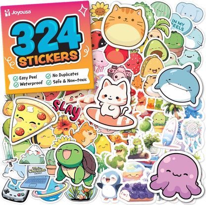 Cute Stickers for Kids - Kawaii Water Bottle Stickers for Teens - 108pc Sticker Pack - Waterproof Vinyl Stickers for Water Bottles, Scrapbook, Laptops, Etc.